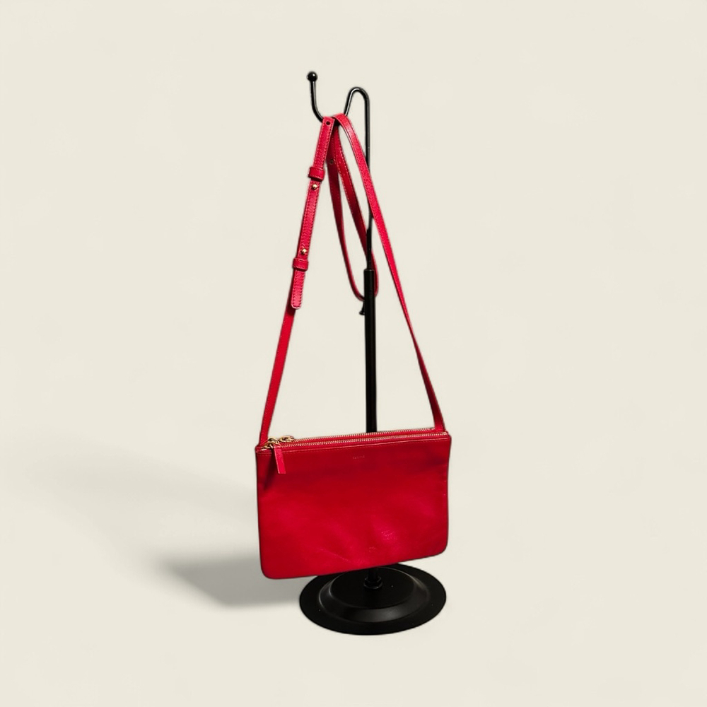Celine Red Leather Trio Crossbody Bag w/ Gold Hardware